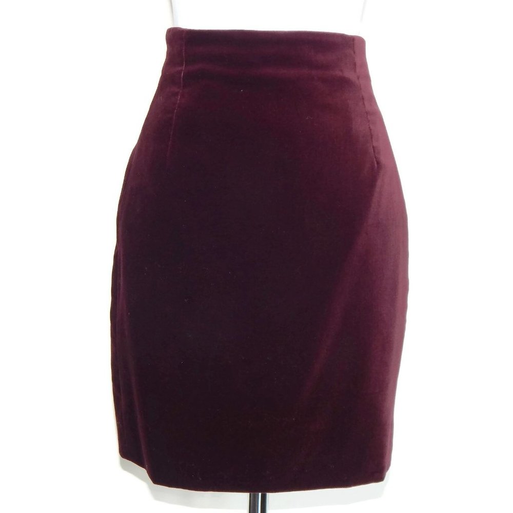 SELINA BLOW LONDON Sexy Bordeux Plum Velvet Pencil Skirt size 6 runs small 23"W
